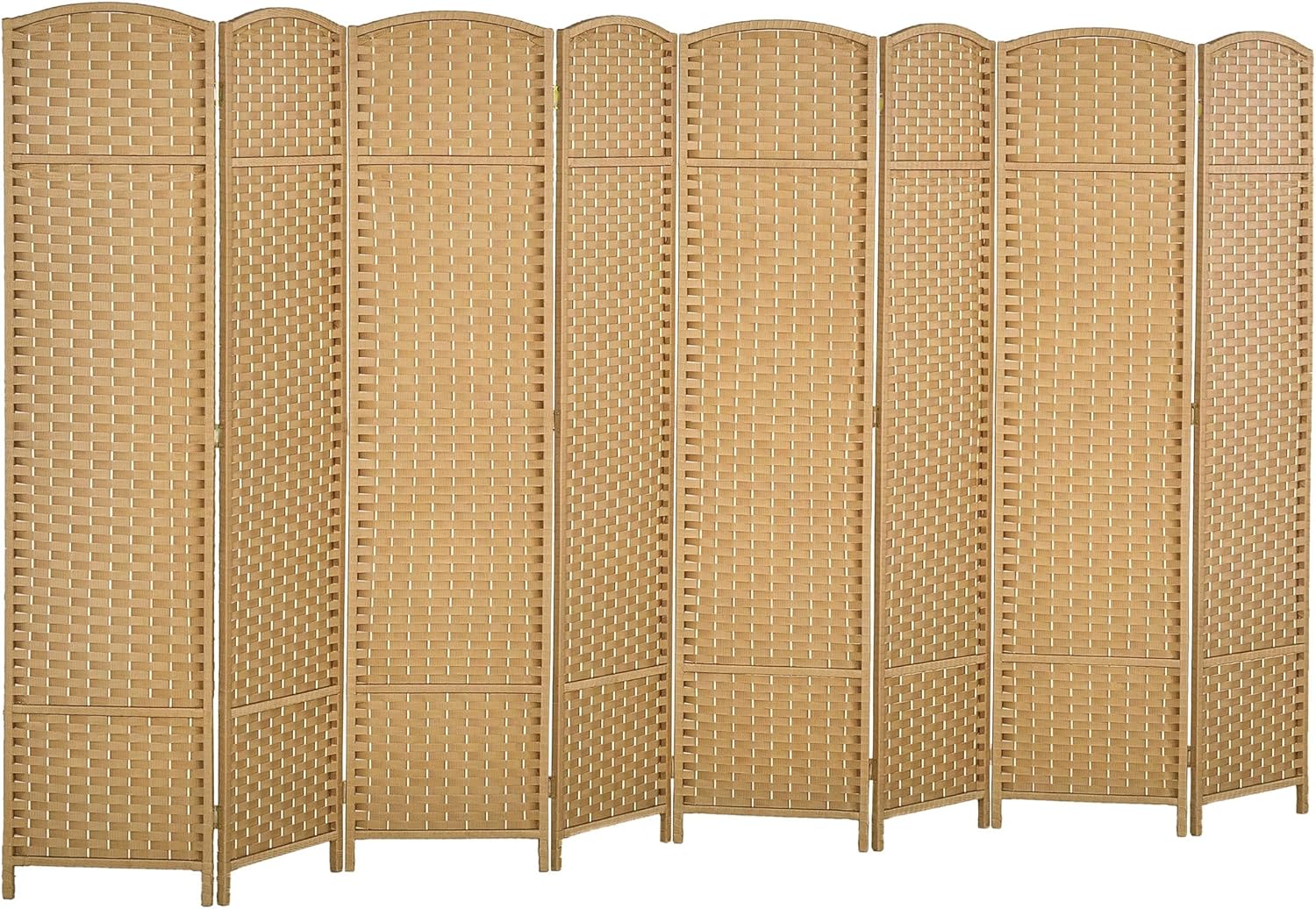 HOMCOM Room Divider, 8 Panel Folding Privacy Screen, 5.6' Tall Freestanding Wall Partition for Home Office, Bedroom, Nature Wood