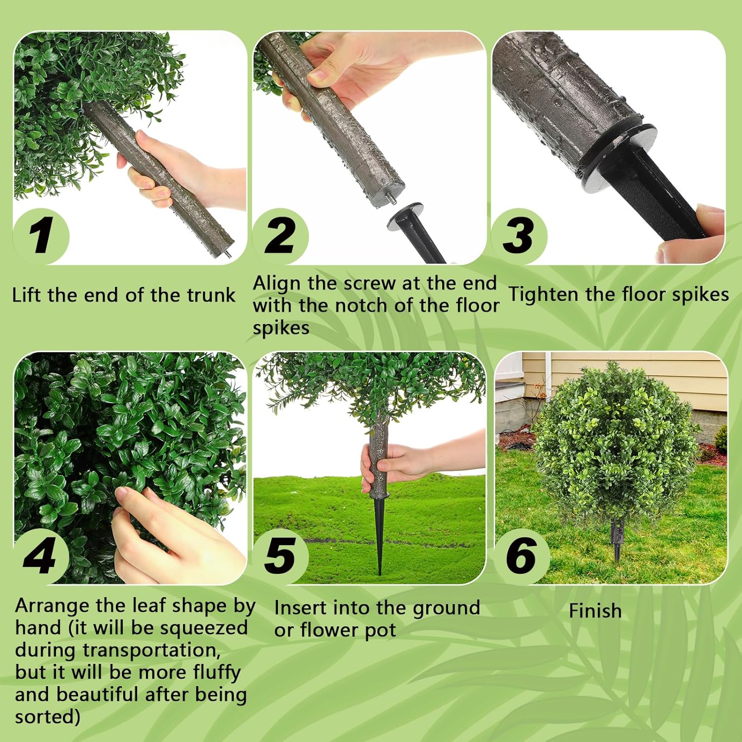 2 Pcs Artificial Boxwood Topiary Ball Bush 26" Tree UV Resistant with Spike Easy to Push in The Ground Fake Boxwood Plants Faux Greenery Shrubs for Indoor Outdoor Home Garden (Light Green)