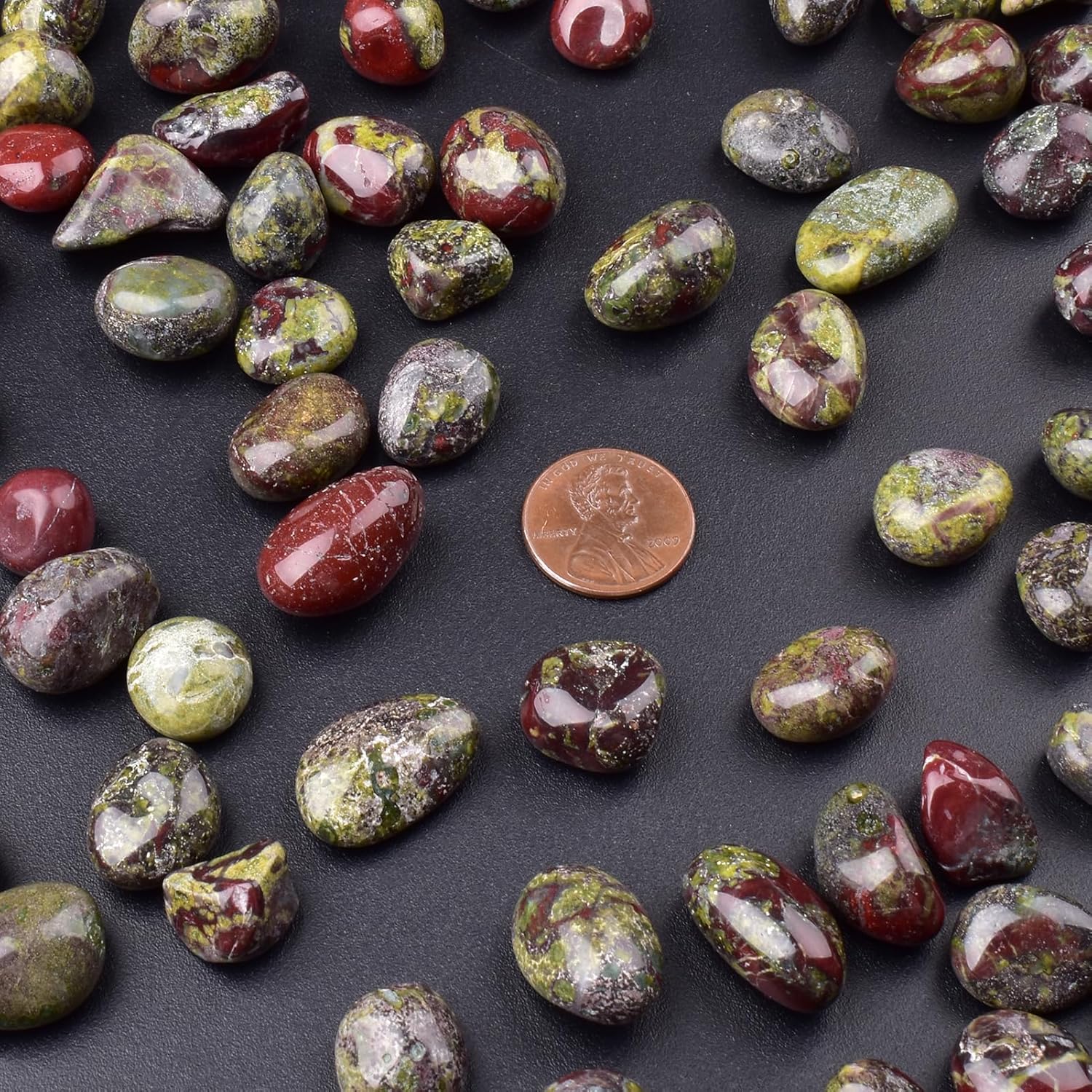 Polished Dragon Blood Jasper Crystals - 72 Pcs, 0.5" 10 oz Handpicked Natural Tumbled Gemstones Rocks, Pebbles for Reiki, Chakra, Healing Home Decor