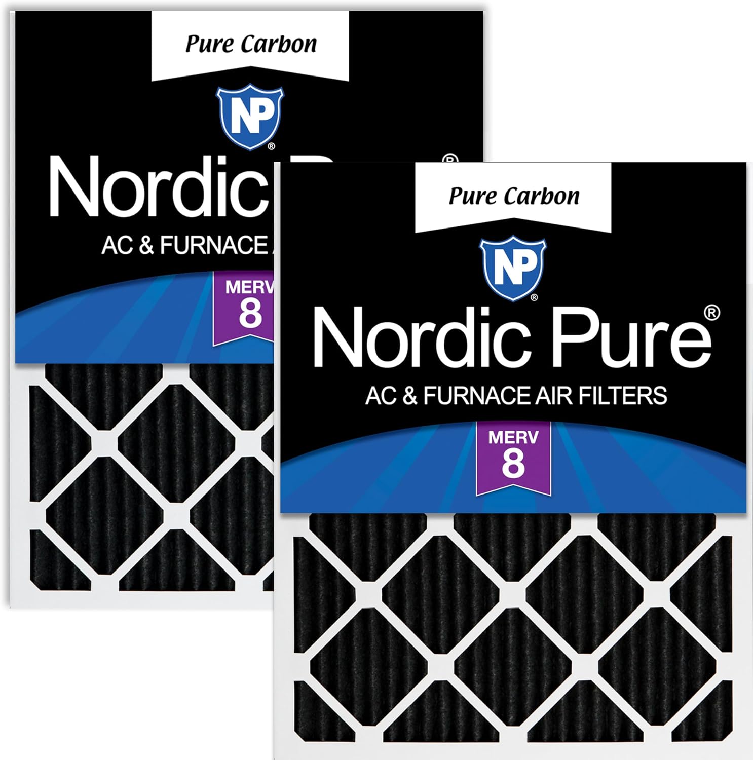 Nordic Pure 20x25x1 (19 1/2 x 24 1/2 x 3/4) Pure Carbon Pleated Odor Reduction Furnace Air Filters 2 Pack