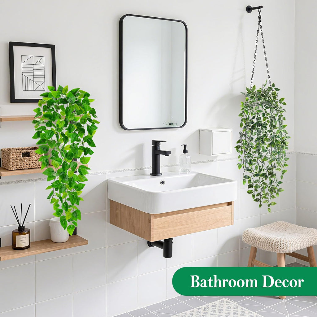 Der Rose 2Pcs Fake Plants Artificial Potted Faux Hanging Ivy Vines Plants Indoor for Home Bathroom Shelf Wall Bookshelf Decor