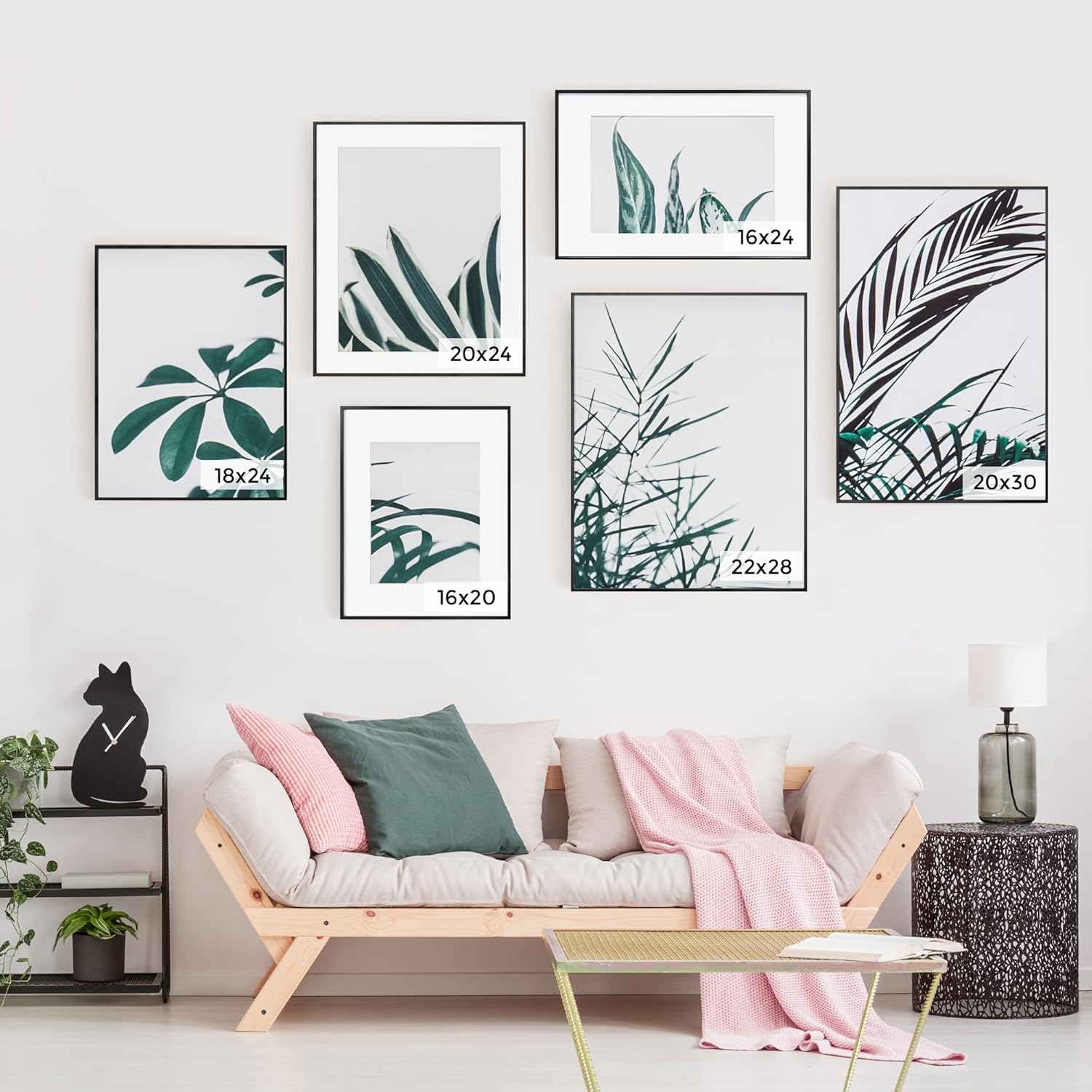 24x36 Metal Picture Frame with 20x30 Mat, Brushed Aluminum Finish, Tempered Glass Front, and Attached Hanging Hardware - Versatile Wall Display Frames for Vertical or Horizontal Orientation(Black,