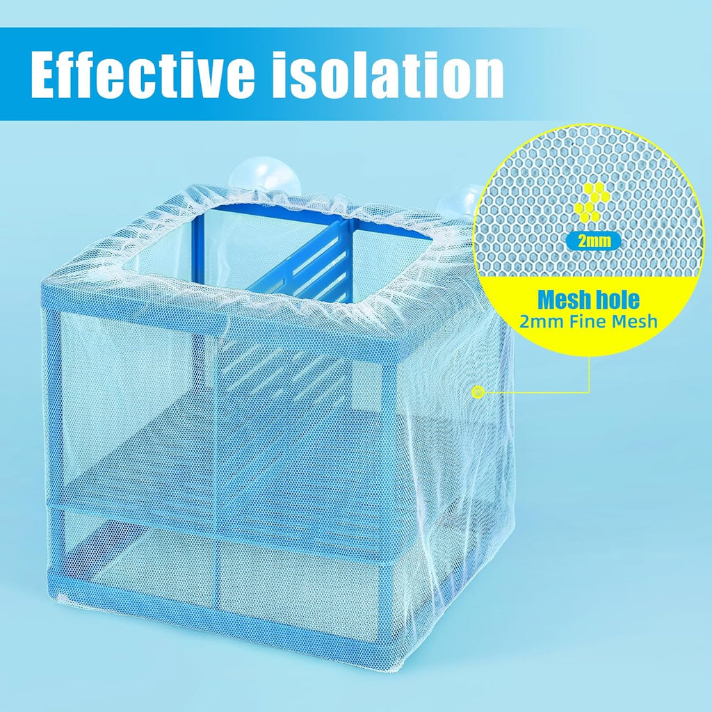 AQUANEAT Fish Tank Breeder Large Mesh Net Fry Saver Aquarium Spawn Hatchery Isolation with Suction Cups Hatchery Incubator for Shrimp Betta