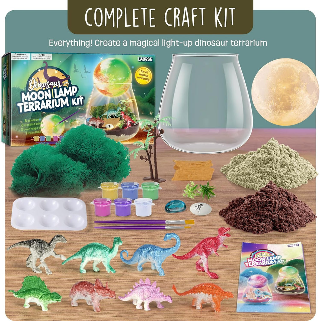 Dinosaur Terrarium Kit for Kids - Dino Kid Crafts with DIY Moon Lamp Kit - Birthday Gift for Boys Ages 4 5 6 7 8-12 Year Old - Arts and Crafts for Boy and Kids - Gifts for Boys