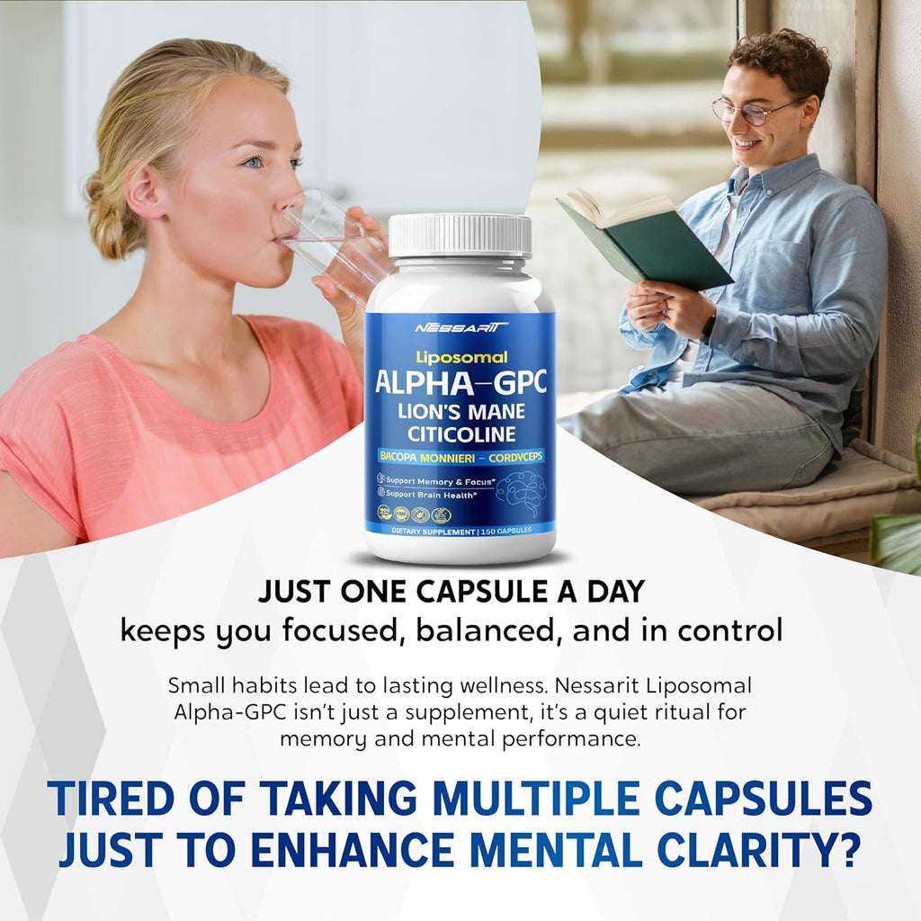 Liposomal Alpha-GPC, Lion’s Mane, Citicoline, Bacopa Monnieri & Cordyceps – Support Memory, Focus & Brain Health – 150 Capsules*