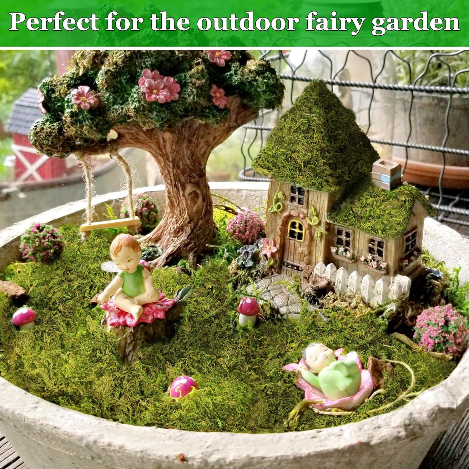 Riare 7OZ Artificial Fake Moss for Fake Plants Indoor- Premium Faux Craft Moss for Potted Plant, Fresh Forest Green for Hamsters Micro-Landscape Terrariums Centerpieces Decor