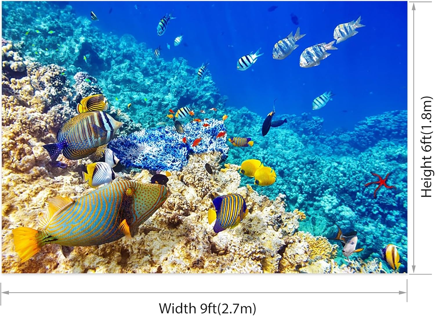 AOFOTO 9x6ft Coral and Tropical Fish in The Sea Backdrop Underwater Seascape Photography Background Marin Aquarium Ocean Diving Atoll Reef Summer Holiday Travel Photo Studio Props Vinyl Wallpaper