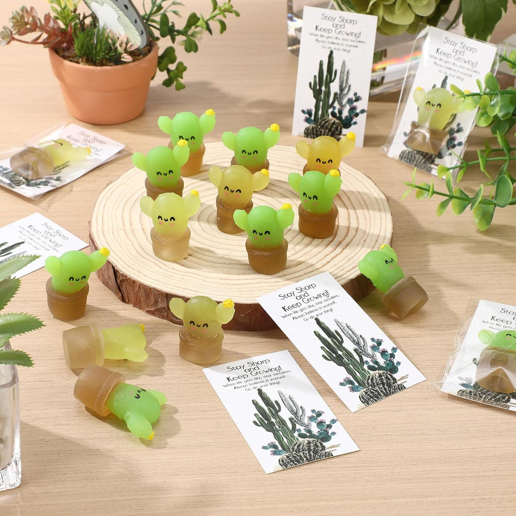 Wettarn 30 Sets Emotional Luminous Cactus Stress Ball Gifts Bulk Office Christmas Appreciation Gift Cute Cactus Squeeze Funny Mini Stress Relief Ball Positive Cards for Coworker Employee Nurse Staff