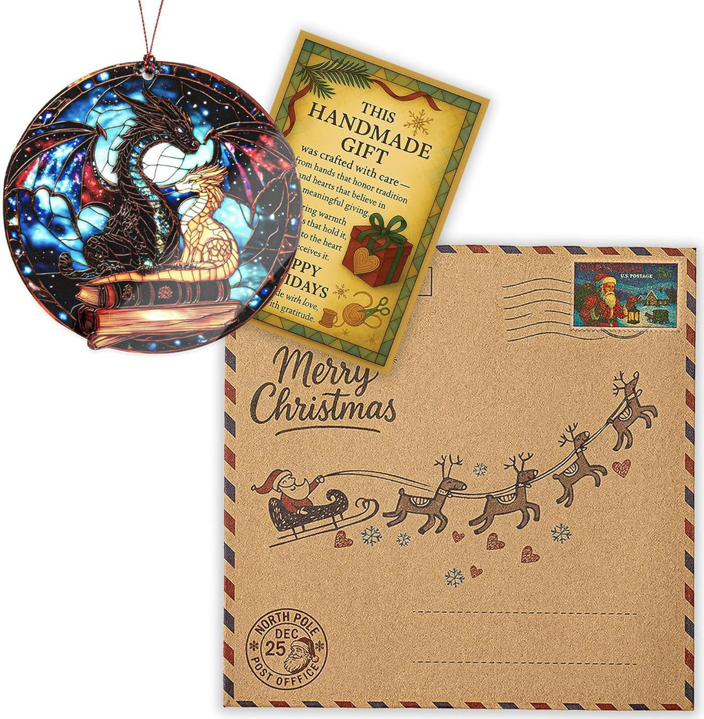 Book Dragon Christmas Ornaments 2025, Fantasy Book Lover Gifts, Gift for Book Lovers, Unique Dragon Gifts for Men & Women, Secret Santa Present, White Elephant Ornaments for Tree Lovers
