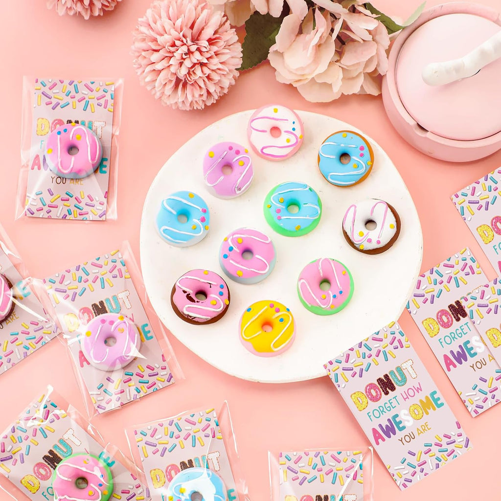 Wettarn 20 Sets Emotional Luminous Donut Stress Ball Gifts Bulk Office Christmas Appreciation Gift Cute Donut Squeeze Mini Stress Relief Ball Inspirational Card for Coworker Employee Nurse Staff