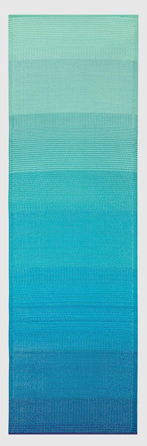 Fab Habitat Outdoor Rug - Waterproof, Fade Resistant, Crease-Free - Premium Recycled Plastic - Ombre - Porch, Deck, Balcony, Hallway, Poolside - Big Sur - Teal - 2.5 x 8 ft Runner