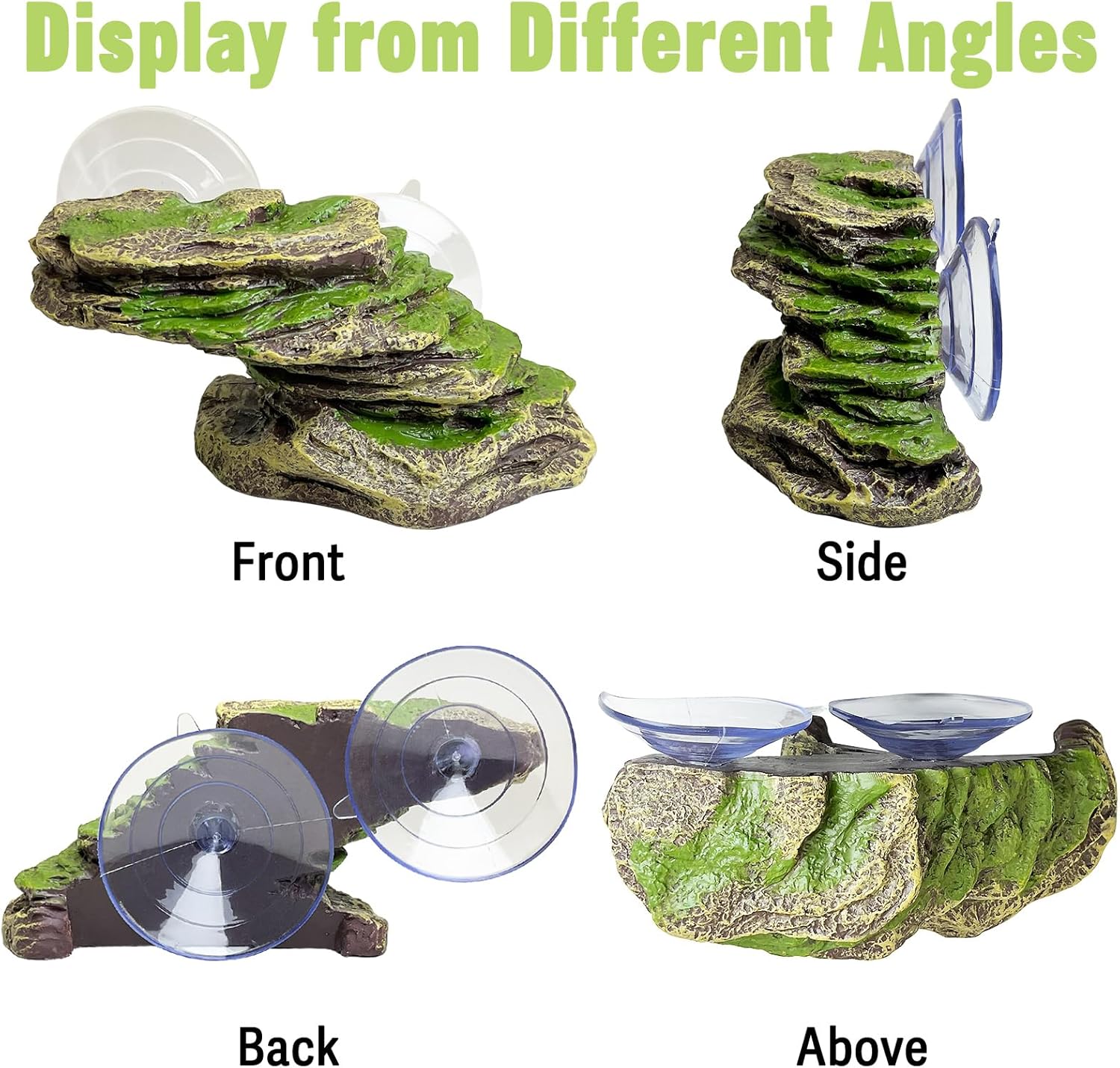 kathson Turtle Basking Platform Floating Turtle Dock Baby Tortoise Climbing Ramp Shale Reptiles Dock Resting Terrace Stone Aquarium Ornament for Frogs Newts (Green Size:6.0”Lx2.7”Wx2.7”H)