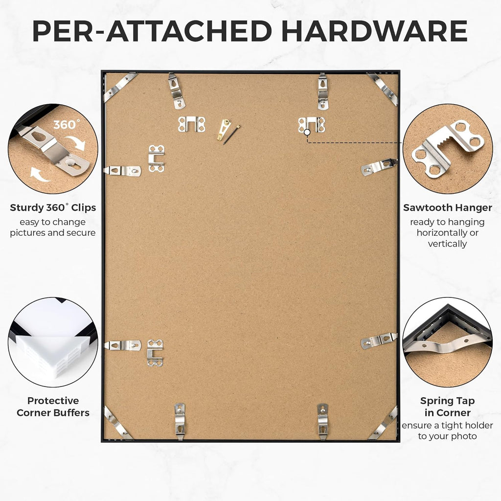 RICHFOCUS Aluminum Picture Frame - 18x24 Black Metal Frame with Mat for 16x20 Photo, Floating Frame with Tempered Glass - Poster Frame Wall Hook Included for Gallery Wall