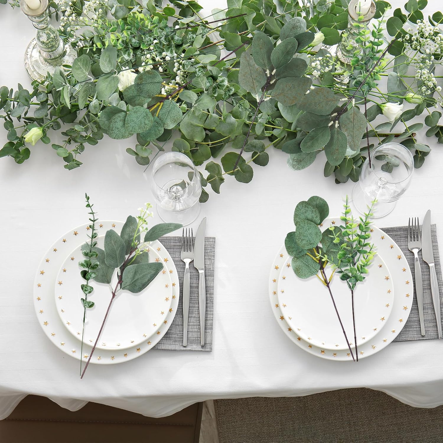 Ceenna 120 Pcs 6 Kinds Mixed Eucalyptus Leaves Stems Bulk Artificial Eucalyptus Leaves Sprays Silver Dollar Faux Greenery Picks Bundle for Wedding Vase Floral Arrangement Decor
