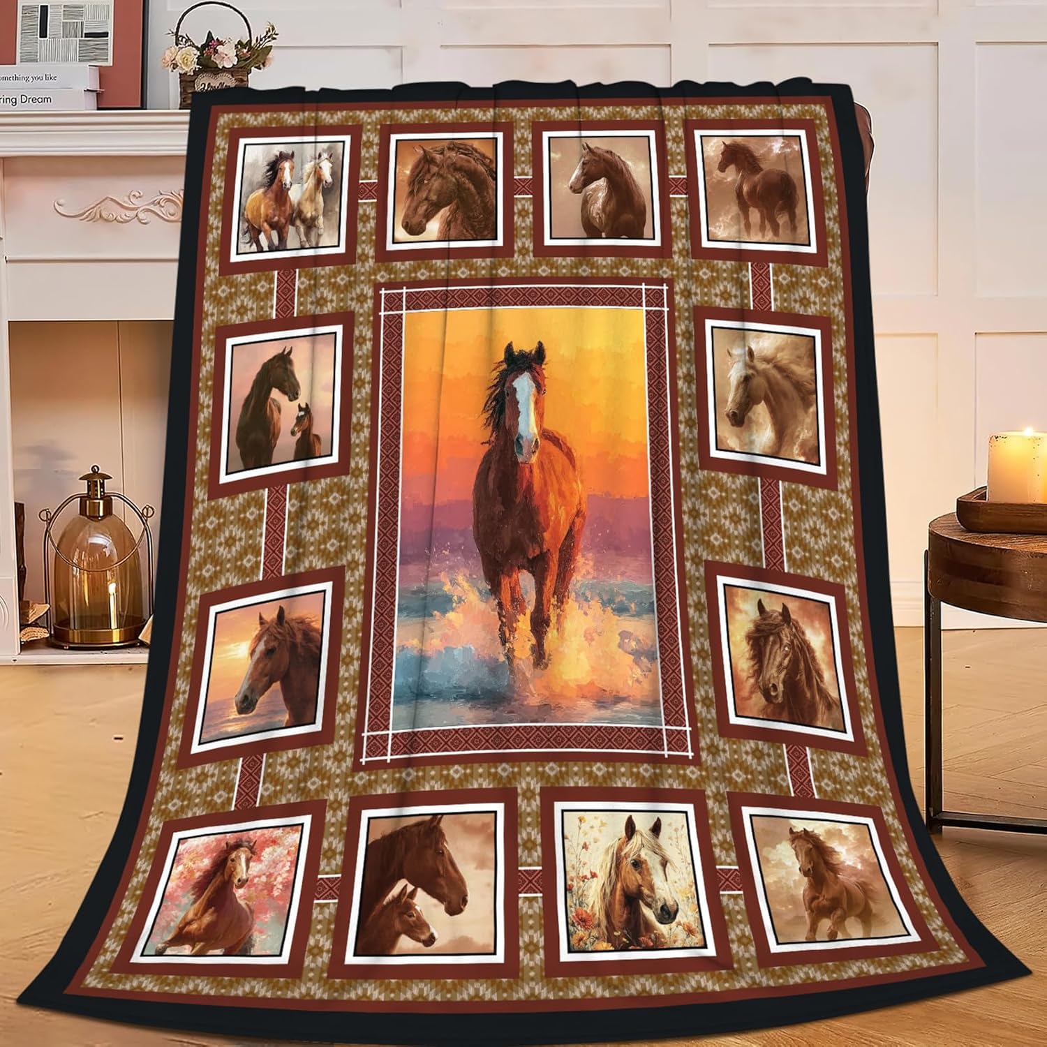 Horse Throw Blanket Horse Stuff Gifts for Kids Girls Boys Adults Women Men Soft Cozy Warm Plush Fluffy Fuzzy Fleece Blanket Decor 60''X80''