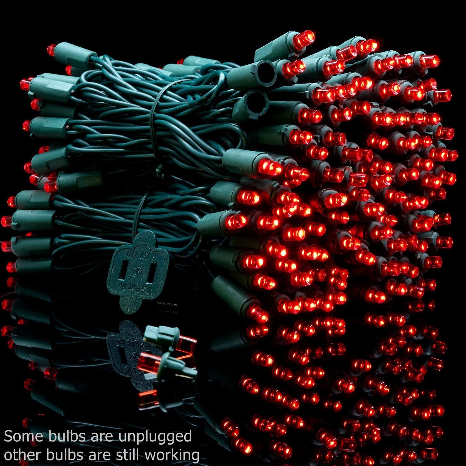 YULETIME 200 Red Wide Angle LED Christmas Lights, 66 Feet Green Wire UL Certified 5mm Holiday String Light Set (Red)