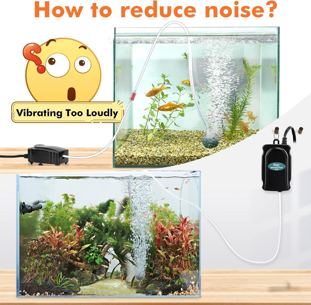 hygger Mini Aquarium Air Pump Kit Small Fish Tank Air Pump 1W for 5-20 Gallon Fish Bowl with Air Tube Air Bubbler Stone Check Valve
