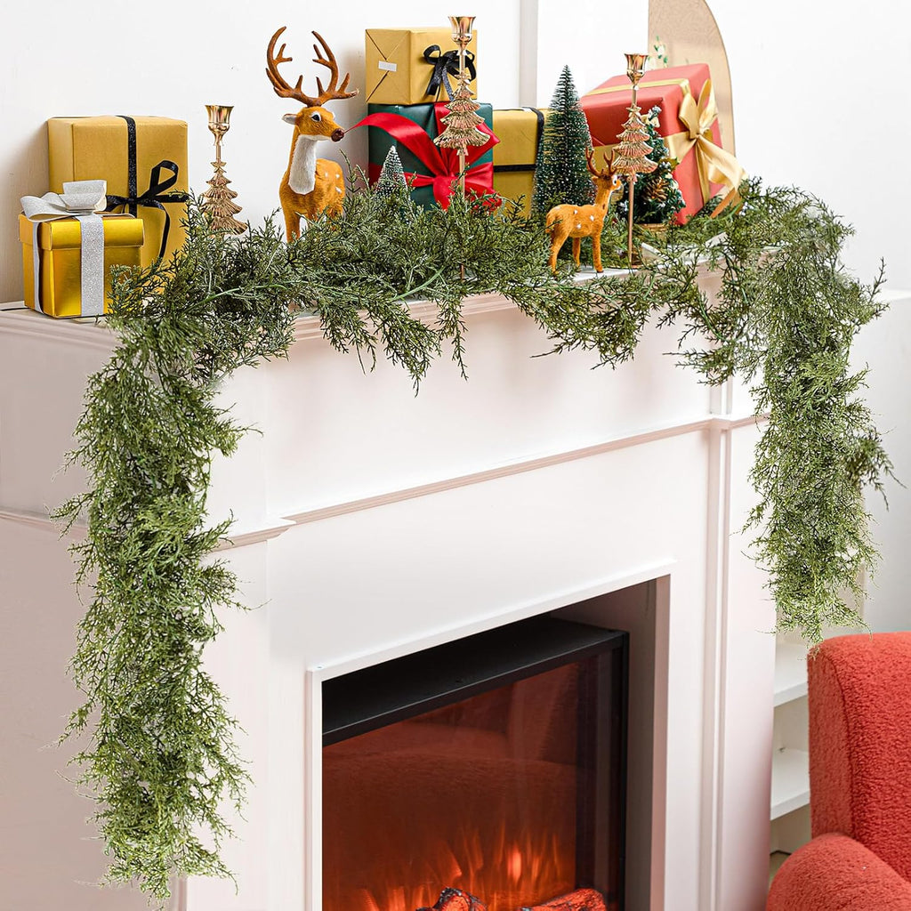 12 Pcs 5.6ft Artificial Christmas Garland Faux Cedar Cypress Garlands Realistic Leaves Hanging Greenery Plant for Christmas Table Fireplace Wall Mantle Indoor Xmas Decor