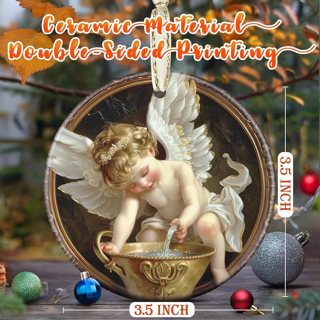 3.5" Ceramic Christmas Ornaments, Christmas Tree Ornaments, Heirloom Keepsake, Gift Exchange, Gift Idea, Bauble Present - Little Angel