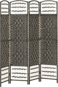 HOMCOM 4 Panel Room Divider, Folding Privacy Screen, 5.6' Room Separator, Wave Fiber Freestanding Partition Wall Divider, Dark Gray