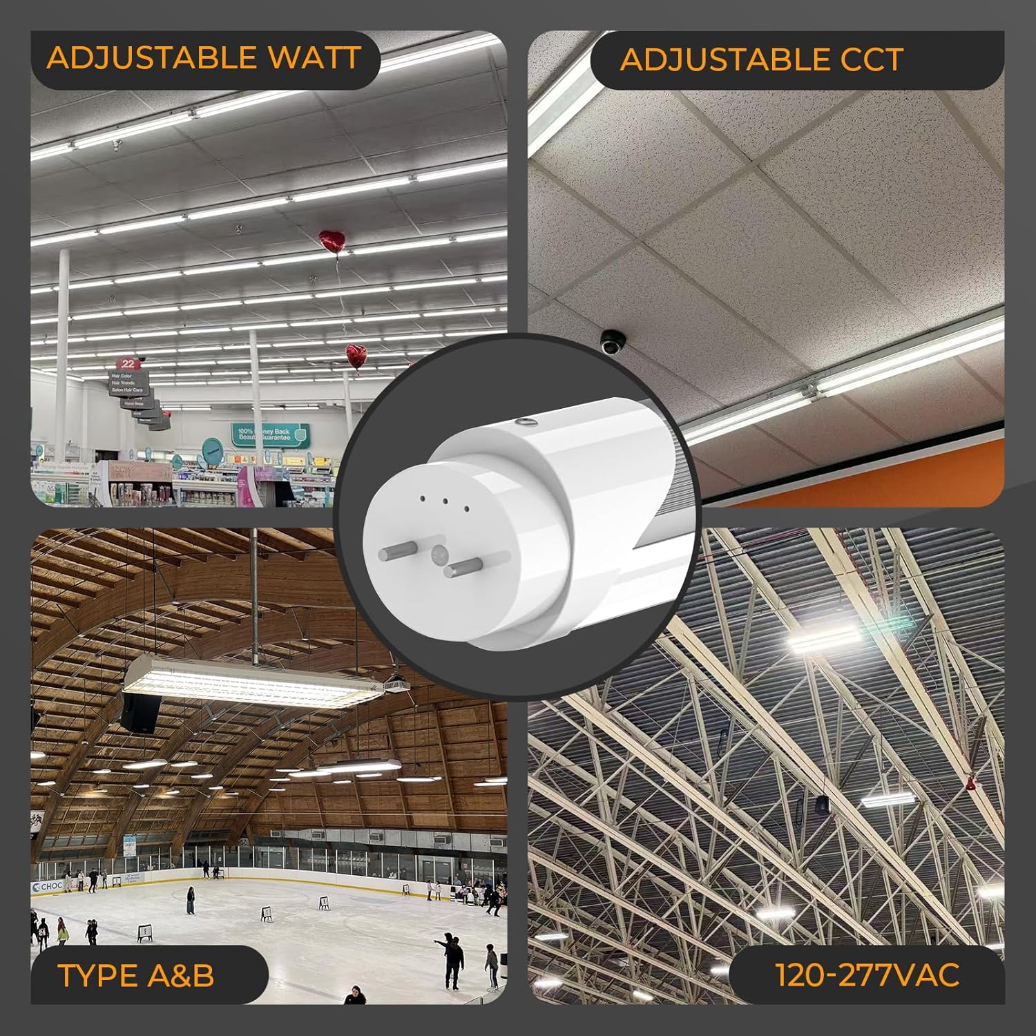 25PK 4FT LED T8 Tube Light, Frosted 24W-10W Selectable Watt & CCT 6500K-3000K, Type A+B Plug&Play or Ballast Bypass 4 Foot Fluorescent Tube Replacement, 120-277V Single or Double Ended, ETL