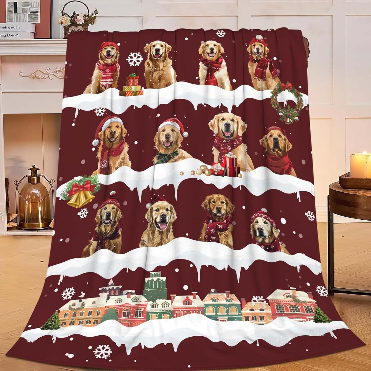 Golden Retriever Throw Blanket Golden Retriever Dog Christmas Stuff Gifts for Kids Girls Boys Adults Women Man Soft Cozy Warm Plush Fluffy Fuzzy Fleece Blanket Decor 60''X80''