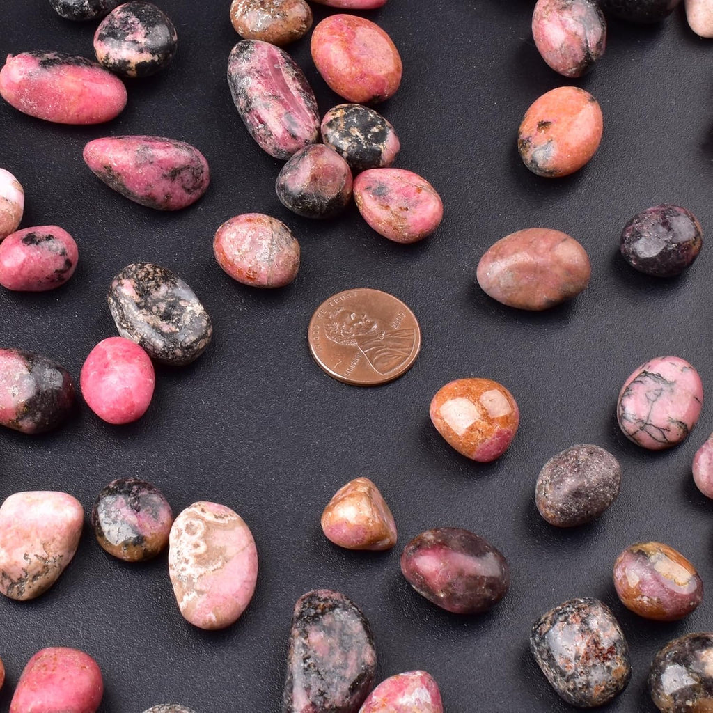 Polished Rhodonite Crystals - 72 Pcs, 0.5" 10 oz Handpicked Natural Tumbled Gemstones Rocks, Pebbles for Reiki, Chakra, Healing Home Decor