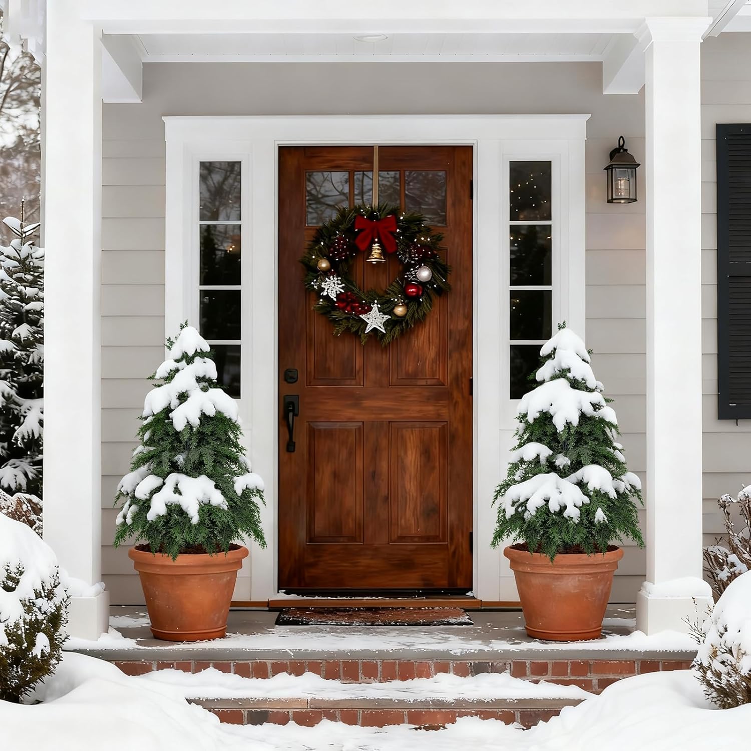 2Pack Artificial Topiary Trees, 3FT Faux Cypress, Faux Evergreen Pine Shrubs Plants with Pot, Potted Plants for Front Porch Indoor Outdoor Garden Christmas Decor