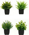 4 Pack Small Artificial Plants in Pots, Faux Mini Potted Fake Greenery Assortment for Home Office Desk Decor, Realistic Lifelike Plastic Foliage Indoor Outdoor Decoration