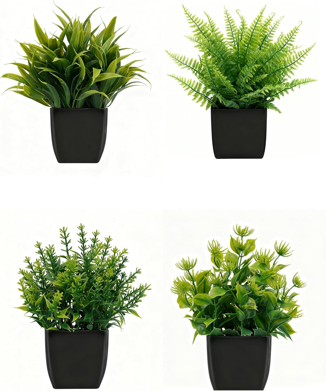 4 Pack Small Artificial Plants in Pots, Faux Mini Potted Fake Greenery Assortment for Home Office Desk Decor, Realistic Lifelike Plastic Foliage Indoor Outdoor Decoration