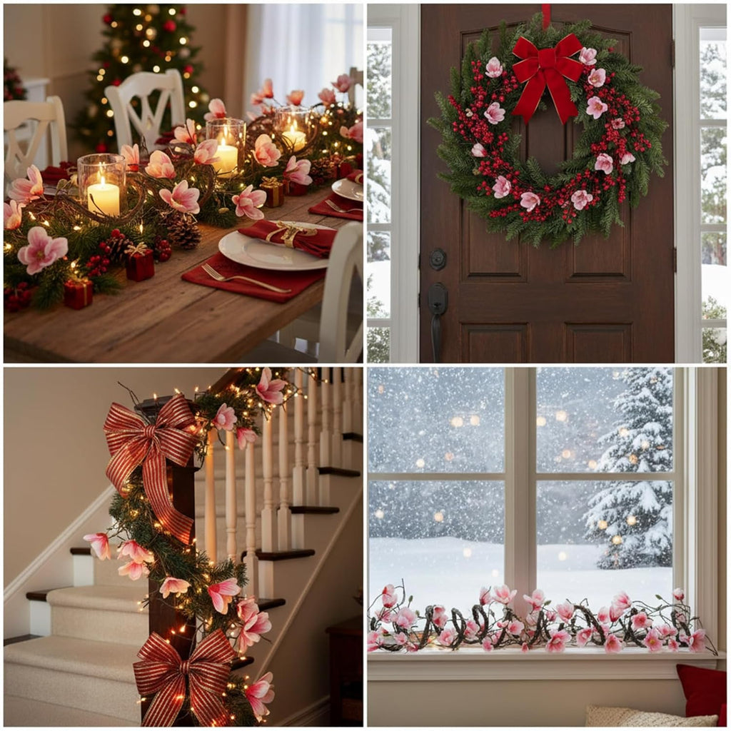 118 inch Artificial Magnolia Orchid Flowers Ivy Vines Garland Fake Tree Branches Trunk with Flores Wreath for Wedding Arch Wall Hanging Home Room Decoration (Pink)