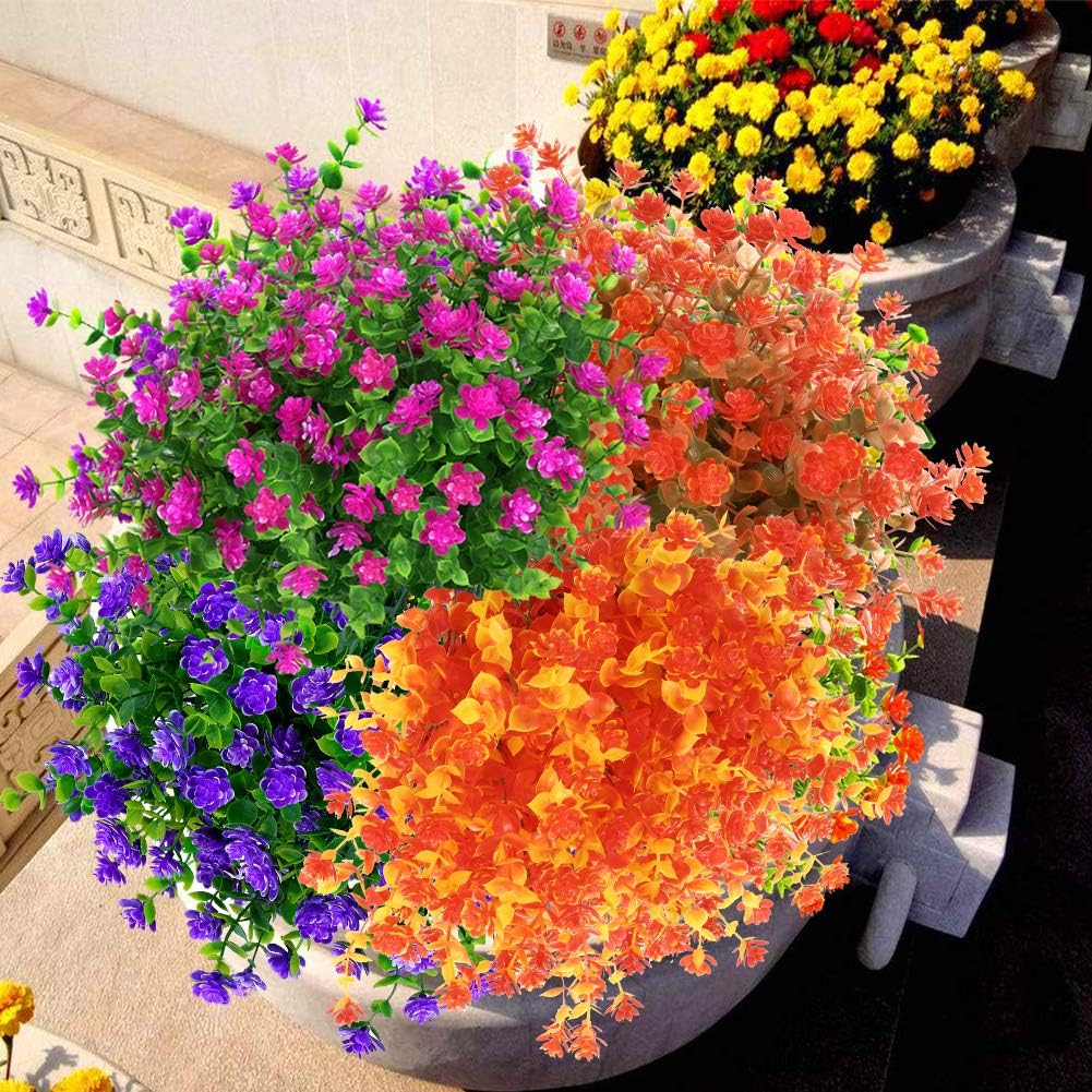 6 Bundles Artificial Fall Flowers No Fade Faux Autumn Plants, Fake Indoor Outdoor Greenery for Thanksgiving Christmas Wedding Party Home Garden Fireplace Décor (Gold Yellow)