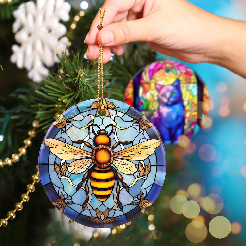 Touber Christmas Ornament, Christmas Decoration, Holiday Present Idea, Heirloom Keepsake, Round Ceramic, Gift Exchange, Gift Idea, Bee