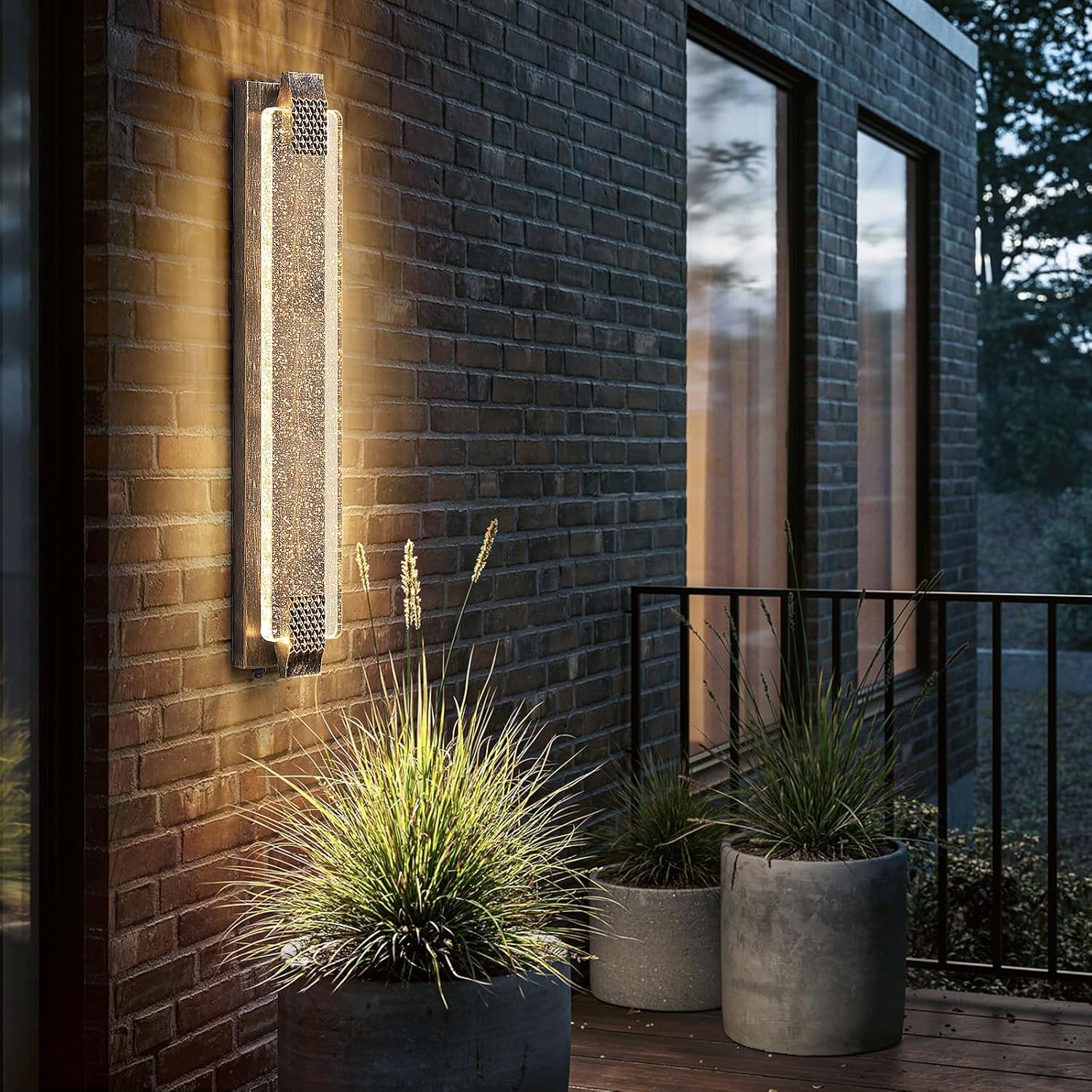 camuucci Dusk to Dawn Outdoor Light, 31.1 Inch LED Porch Lights Outdoor Waterproof Modern Outside Sconce Wall Mount for Doorway Hallway Porch Patio Yard Doorway Bronze