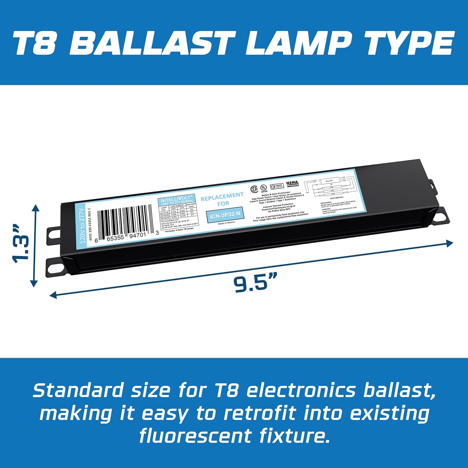 OHLECTRIC 10 Pack - Replacement for ICN3P32-SC 1,2&3 Lamp - T8 Fluorescent Ballast, Electronic Ballast Replacement 120-277 Volt, Instant Start - Standard and Energy Efficient Ballasts - UL Approved