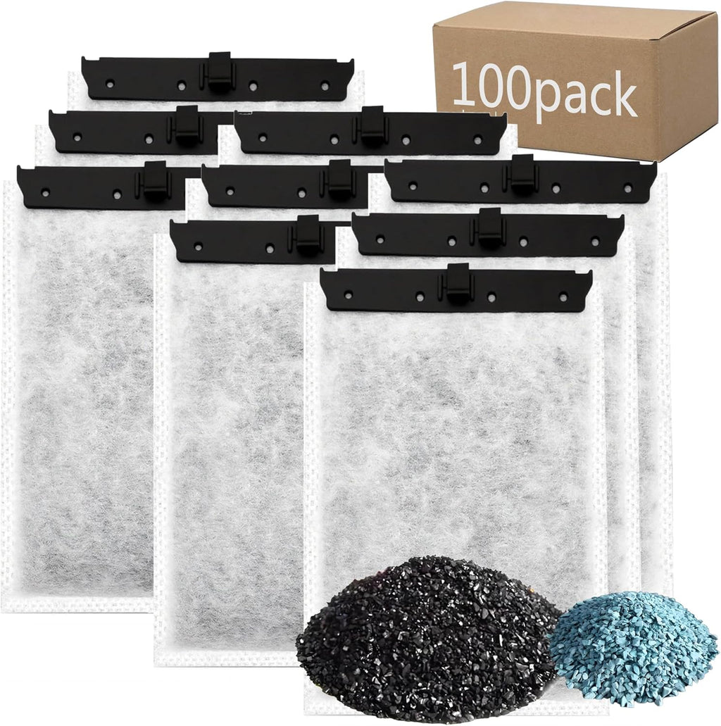 Aquarium 100 Pack Medium Filter Cartridges with Zeolite, Compatible with Whisper Filters 10i, IQ10, PF10 Power Filters