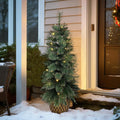 LuxenHome 4FT Small Christmas Tree, Prelit Slim Potted Artificial Christmas Trees with 50 Warm White LED Lights, Realistic Faux Pine Tree with Rattan Style Pot for Entrance, Hallway Display
