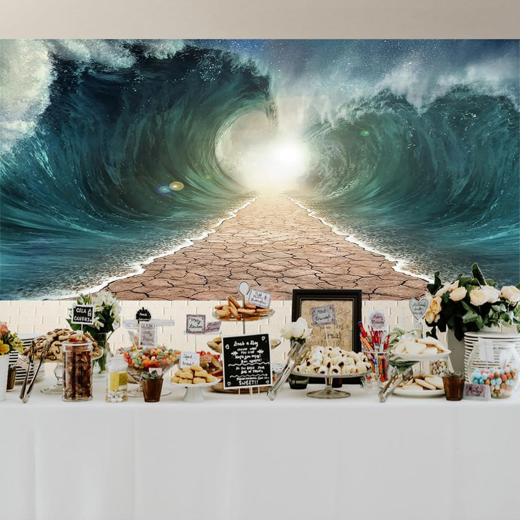 Baocicco 20x10ft Moses Divided Sea Pathway Backdrops Photography Background Judaism Catholic Christian Church Religion Backdrop Holiday Holy Day Religious Belief Easter Polyester Photo Studio Props