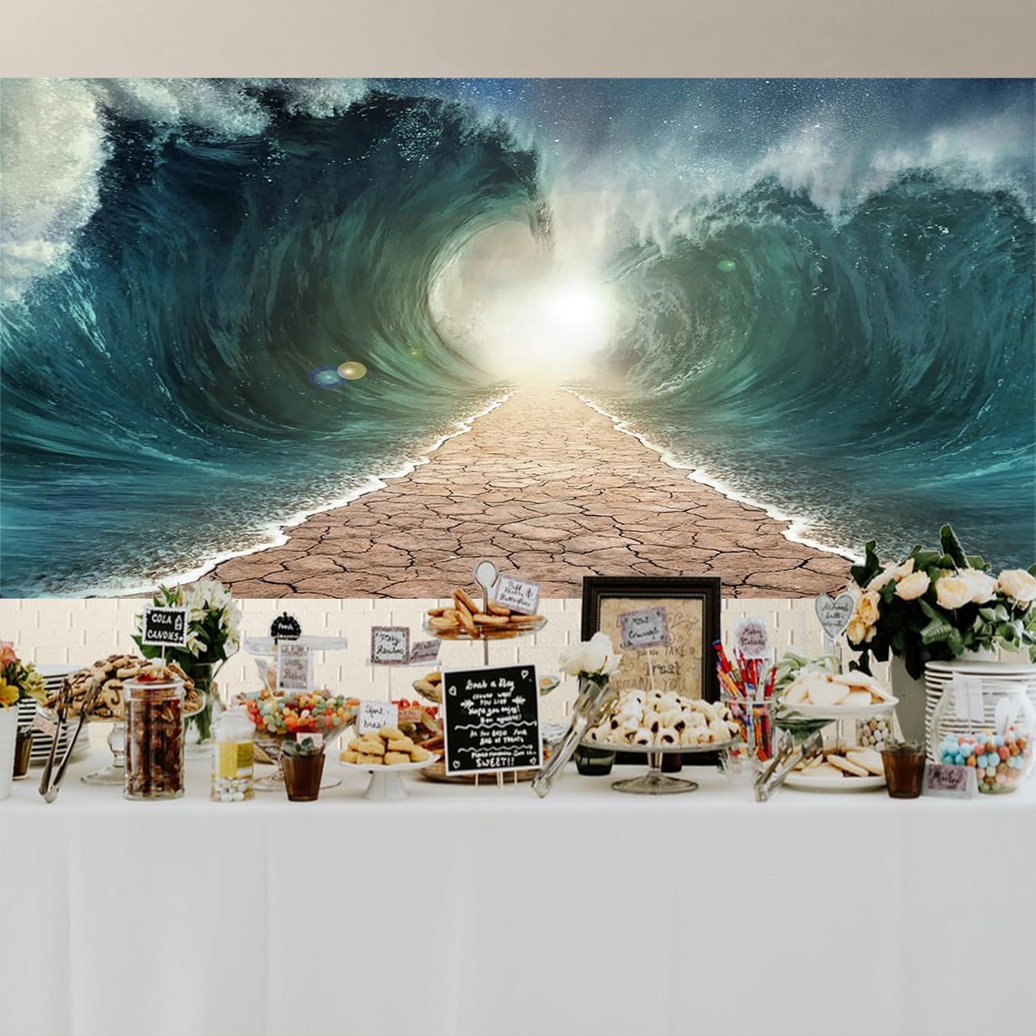 Baocicco 20x10ft Moses Divided Sea Pathway Backdrops Photography Background Judaism Catholic Christian Church Religion Backdrop Holiday Holy Day Religious Belief Easter Polyester Photo Studio Props
