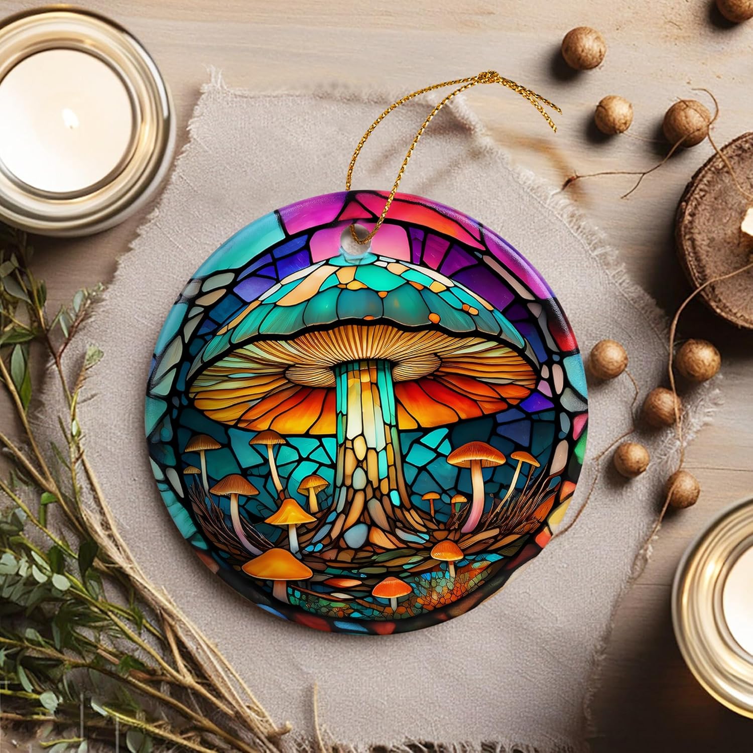 Stained Ceramic Mushroom Ornament - Christmas Ornaments & Home Decor for Mushroom Lovers