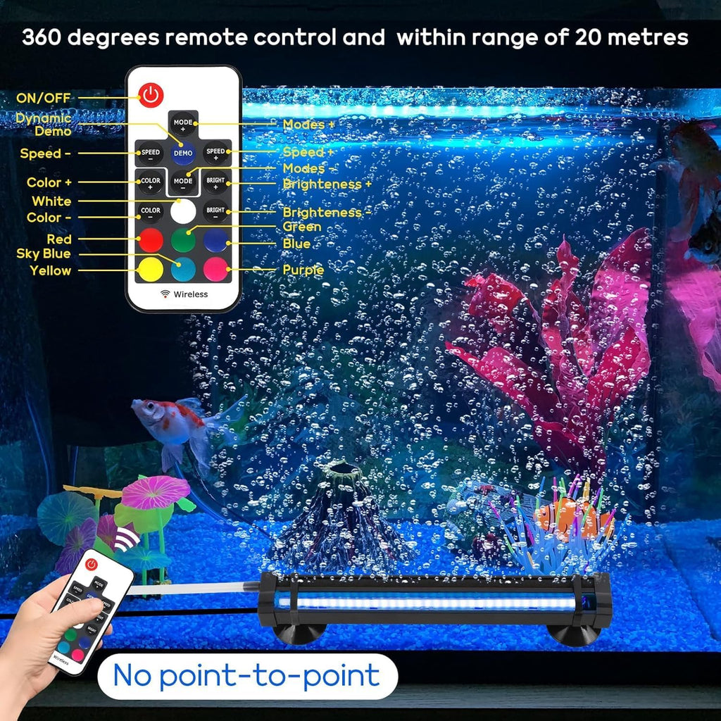 Bubbler Aquarium Fish Tank Decor: Submersible Aquarium Lighting with Oxygen Boost for Fish Lovers - Waterproof RGB Light Bar Bubble Wall with Remote for 30-35 Inch Saltwater Freshwater Fishes Tanks