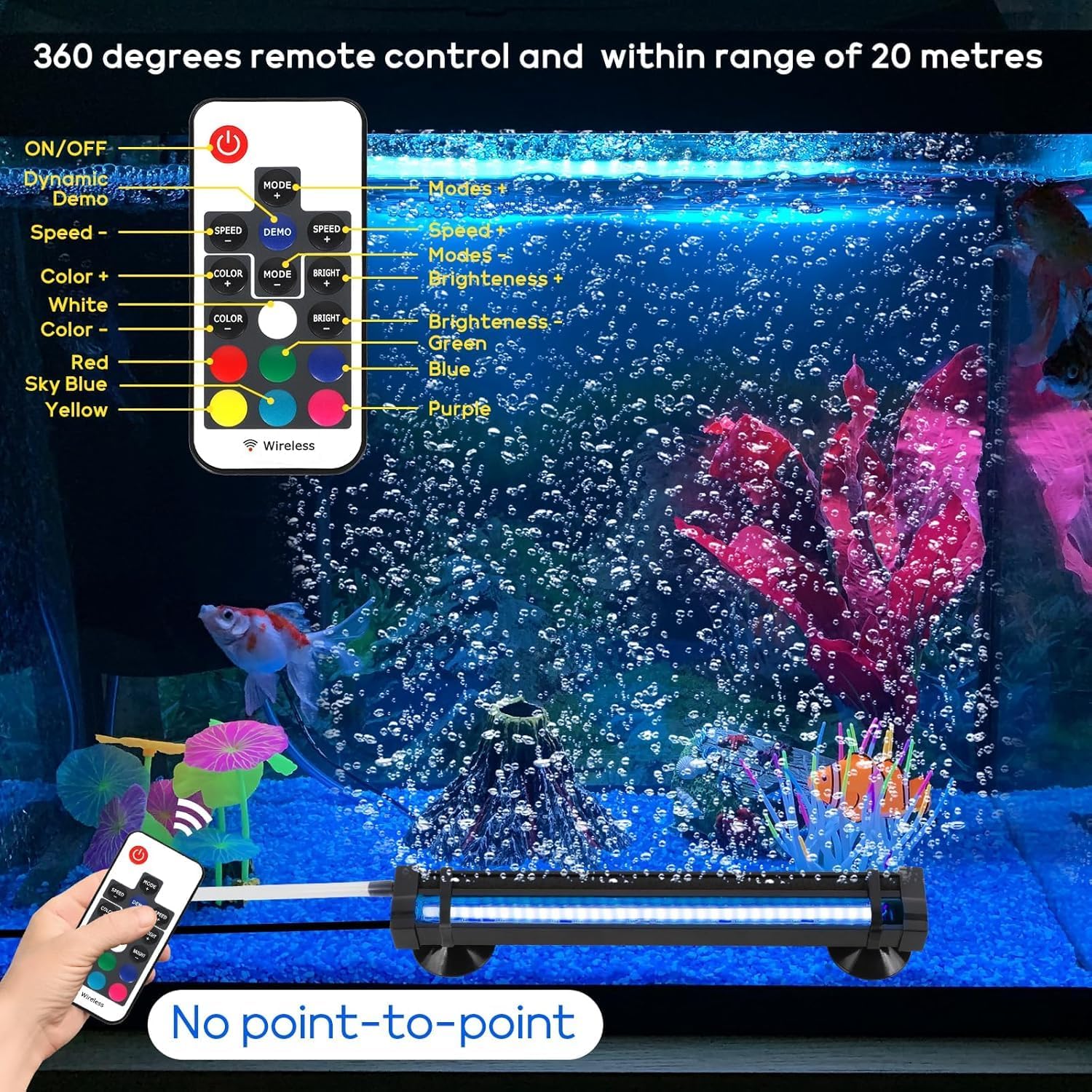 Bubbler Aquarium Fish Tank Decor: Submersible Aquarium Lighting with Oxygen Boost for Fish Lovers - Waterproof RGB Light Bar Bubble Wall with Remote for 30-35 Inch Saltwater Freshwater Fishes Tanks