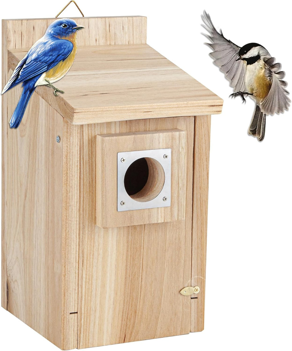 CARTMAN 0.6 Inch Thick Wood Bird Houses with Stainless Steel Guard, Hummingbird House for Outside Clearance Garden Country Cottages