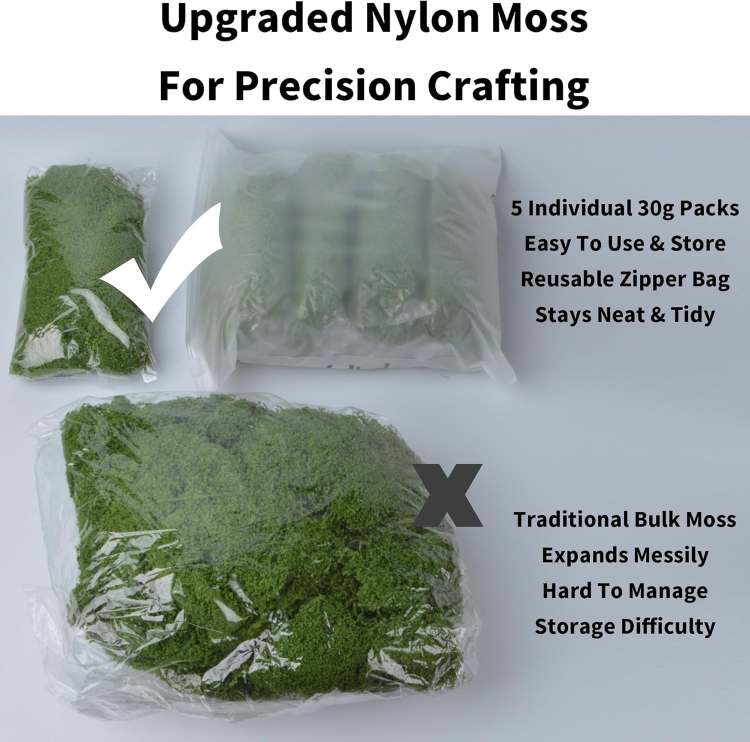 5-Pack (5.3oz Total) Small Fake Artificial Moss for Potted Plants Indoor - Green Faux Decorative Moss for Home Decor, Crafts, Fairy Garden, Terrarium, DIY, Model Making, Moss Walls, Glass Containers