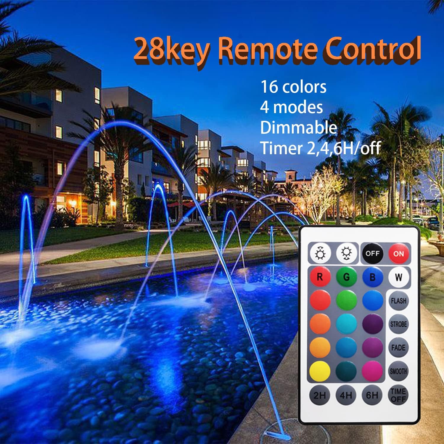 Colored Pond Lights with Timer, RGB Fountain Lights IP68 Waterproof, Underwater LED Dimmable Outdoor Light for Fish Tank Pond Fountain Garden Landscape, 2 in Set