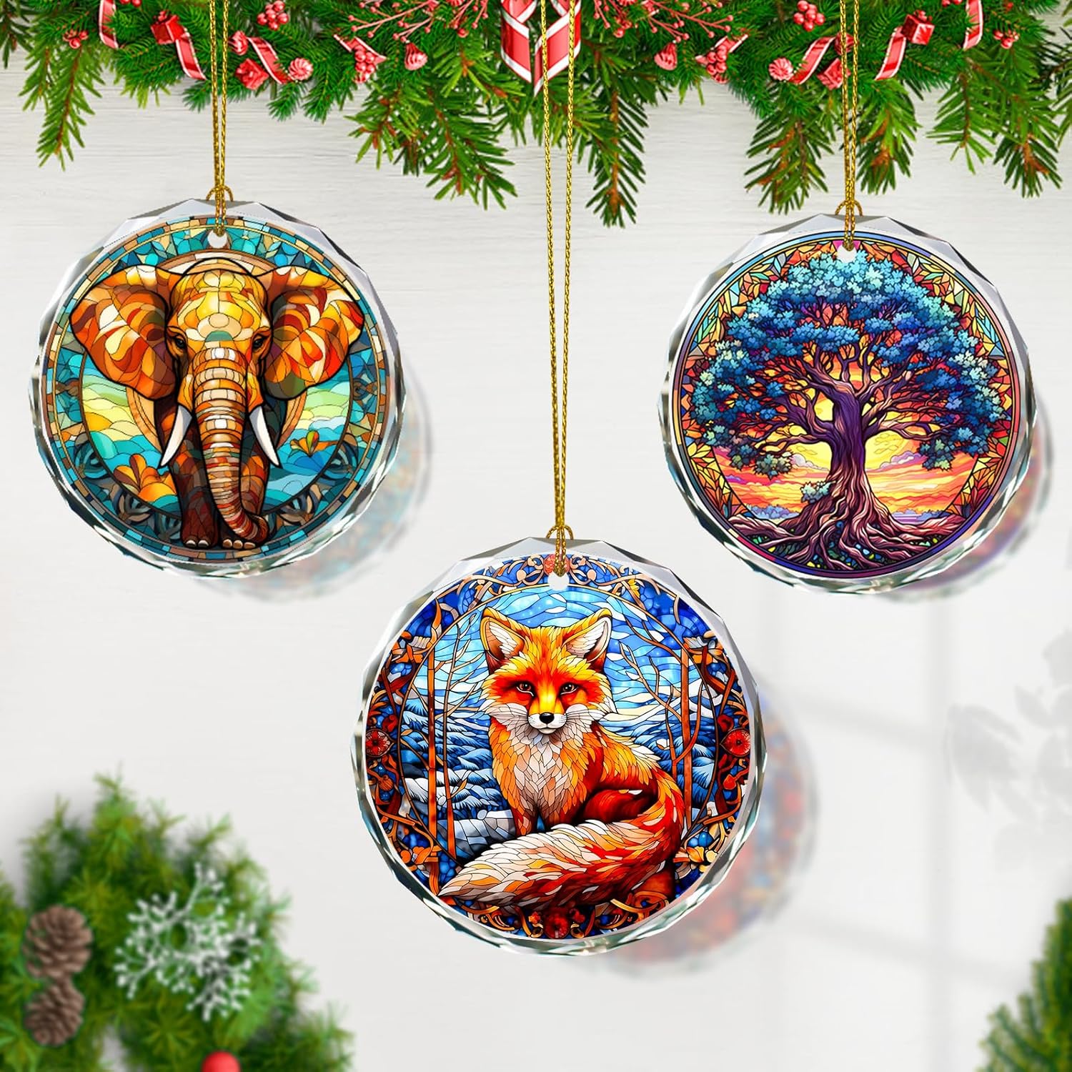 Fox Stained Glass Ornament - Christmas Tree Decor, Fox Ornaments for Christmas Tree, Gift Exchange