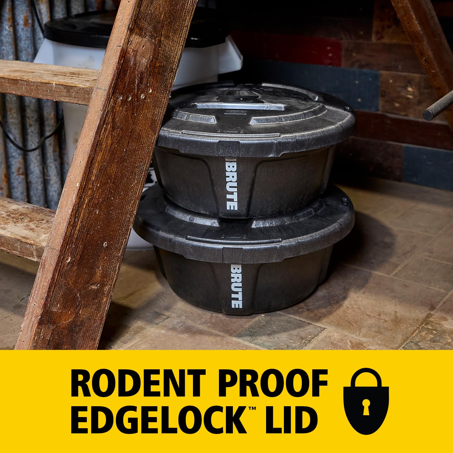 Rubbermaid Commercial Products BRUTE 6-Gallon Feed Storage Container with Rodent-Proof EDGELOCK Lid, RigidCell Construction, Stackable & Nestable, Made in USA