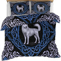 Viking Wolf Duvet Cover Queen Size, Norse Mythology Bedding Set 3 Piece Bedroom Decor Abstract Mid Century Comforter Cover with Zipper Ties & 2 Pillowcases
