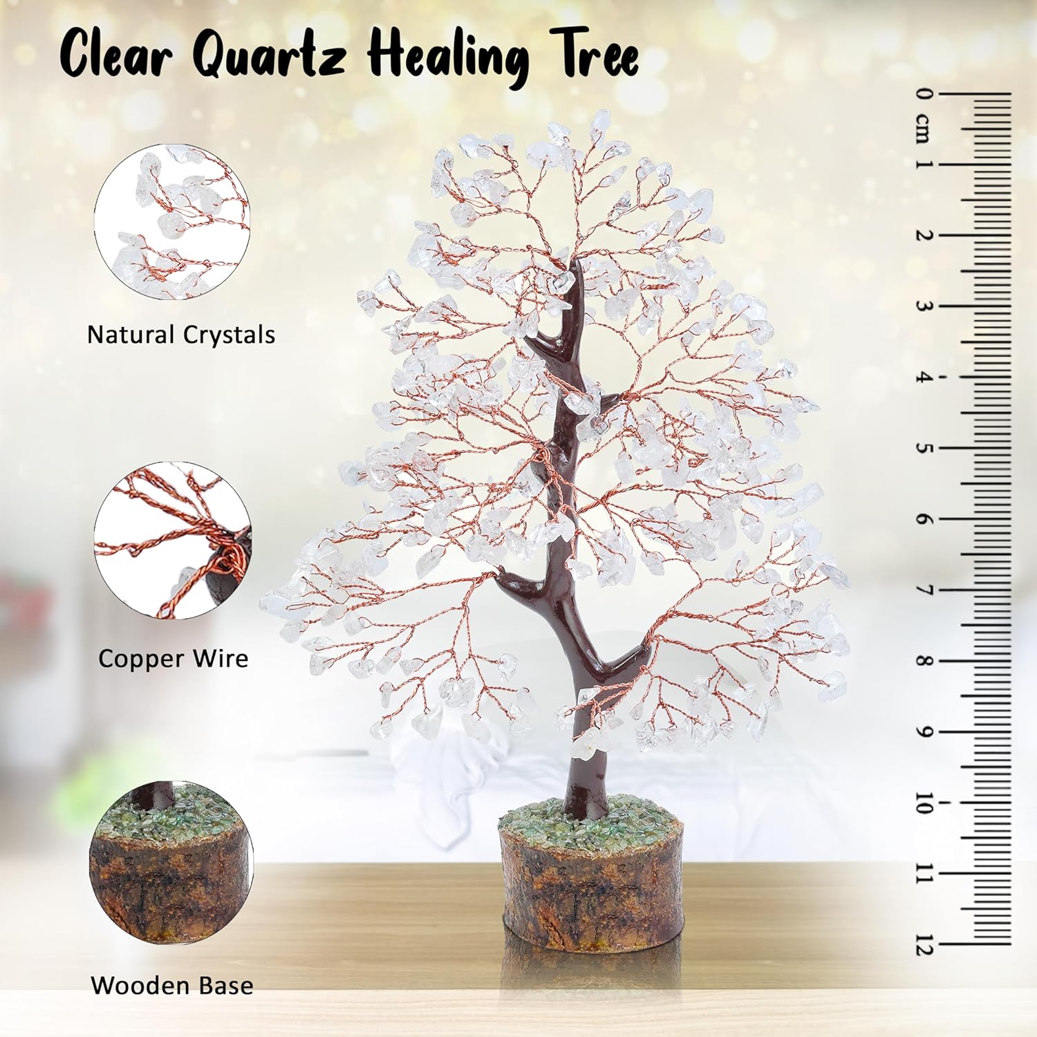 Clear Quartz Gemstone Tree of Life Feng Shui & Chakra Decor - Crystal Money Tree Bonsai for Positive Energy & Healing - Home Decor & Good Luck Spiritual Gift
