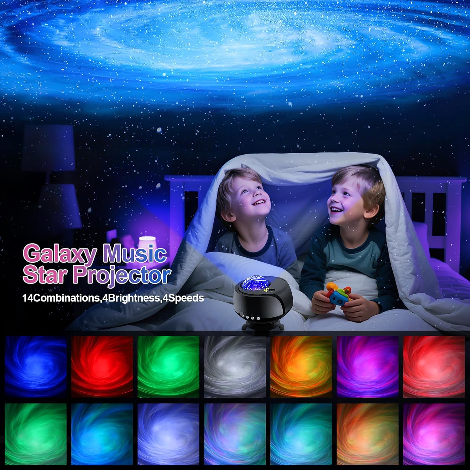 Larger Coverage Area Galaxy Projector,with Changing Galaxy Shapes Star Projector,Night Light with Bluetooth Speaker,White Noise,Gifts for Kids,Adults,Christmas,Birthday(Black)